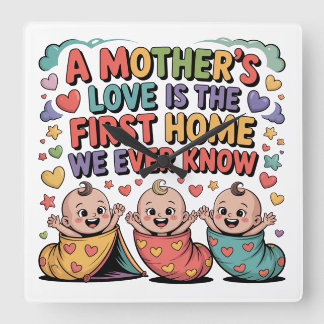 A Mother's Love Is The First Home We Ever Know Square Wall Clock (Front)