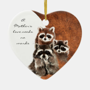 A Mother's Love needs no Words, Racoon Animal Ceramic Tree Decoration
