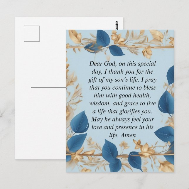 A Mother's Prayer for her Son Postcard (Front/Back)