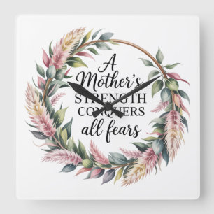 A Mother's Strength Conquers All Fears Square Wall Clock