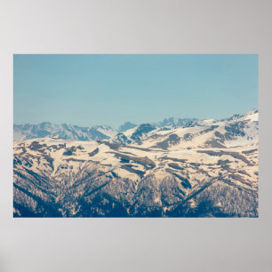 A mountain range with thawing snow and ice in the  poster