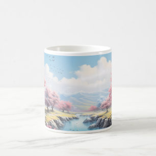 A Mountain, River, And A Tree In Spring Coffee Mug
