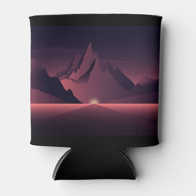 A mountain sunset illustration  can cooler (Front)