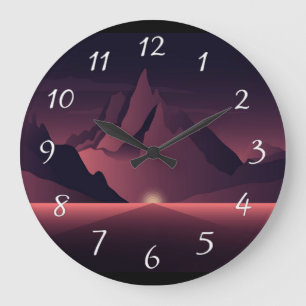 A mountain sunset illustration       large clock