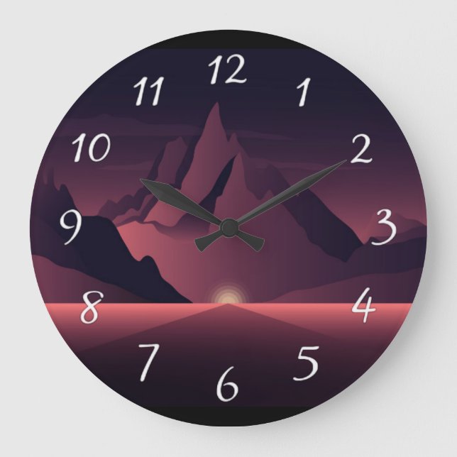 A mountain sunset illustration       large clock (Front)