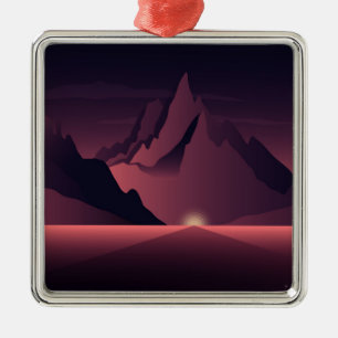 A mountain sunset illustration metal tree decoration