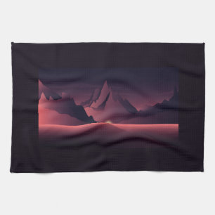 A mountain sunset illustration tea towel