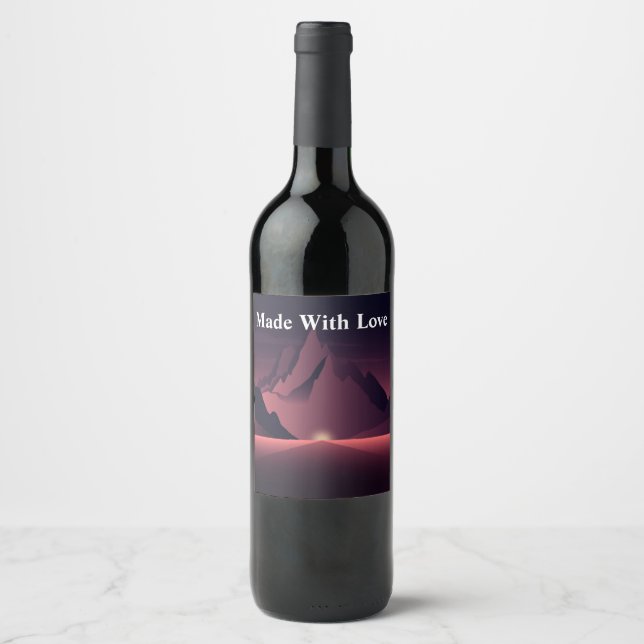 A mountain sunset illustration      wine label (Front)