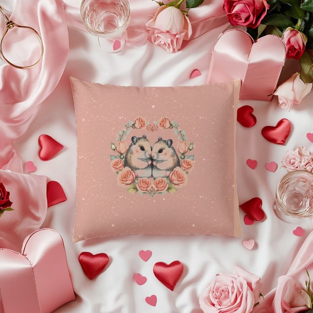 A Mouse Couple In a Wreath of Roses Valentine Cera Cushion (Creator Uploaded)