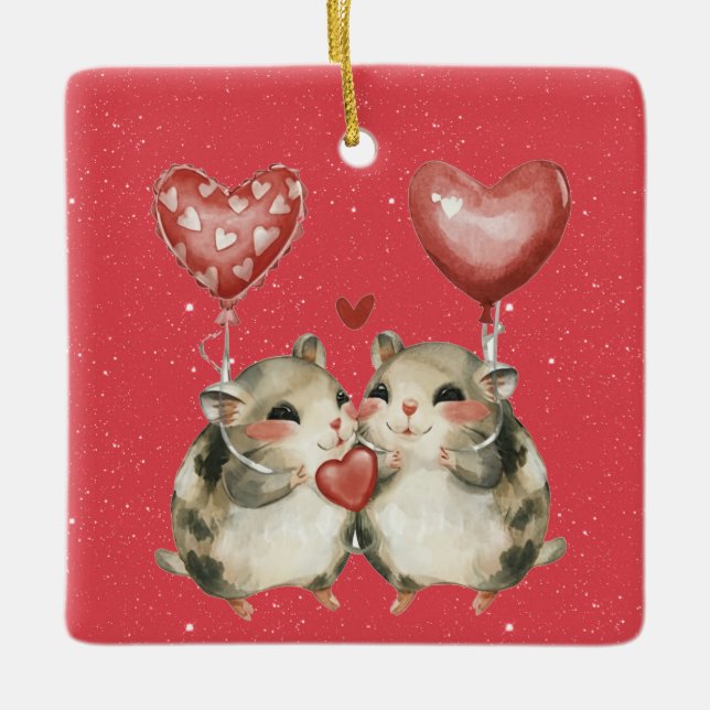 A Mouse Couple In Love Valentine Ceramic Ornament (Front)