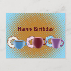 A mug of coffee and a sweet doughnut Happy Birthda Postcard