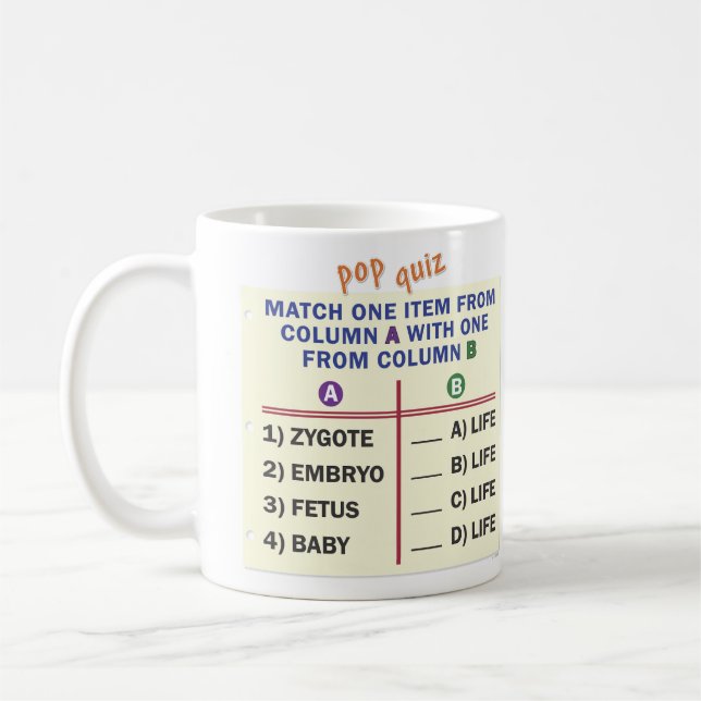A mug with a quiz. (Left)