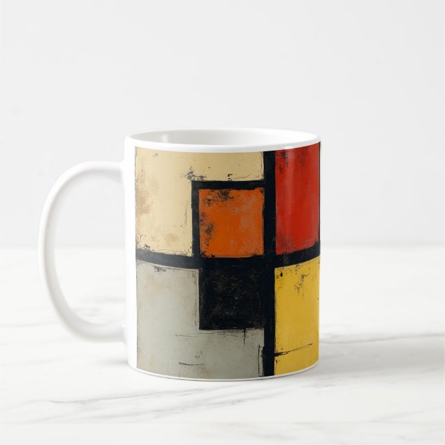 A mug with an image of Mondrian's artwork (Left)