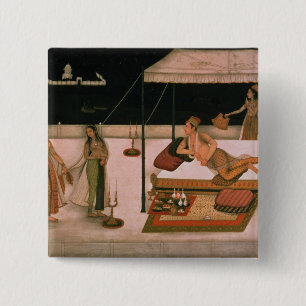 A Mughal prince receiving a lady at night 15 Cm Square Badge