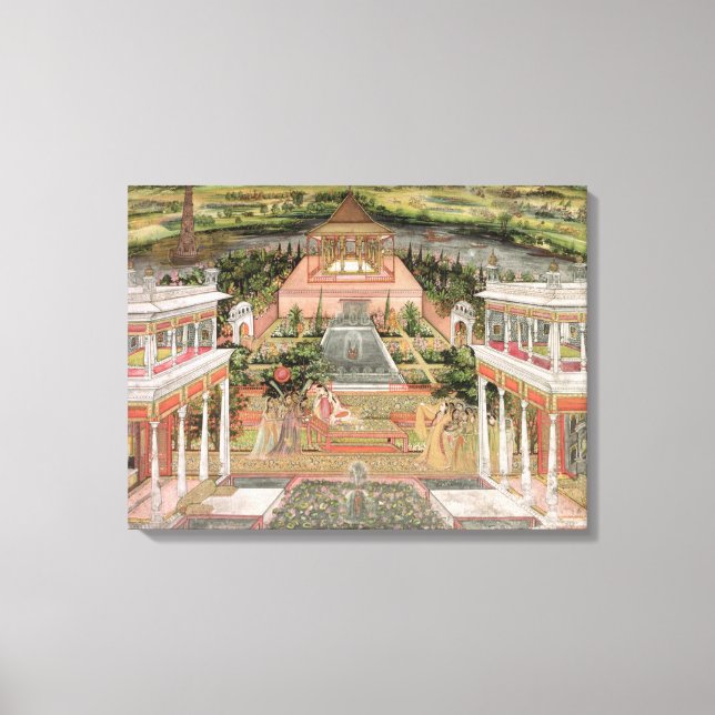 A Mughal Princess in her Garden (gouache on paper) Canvas Print (Front)