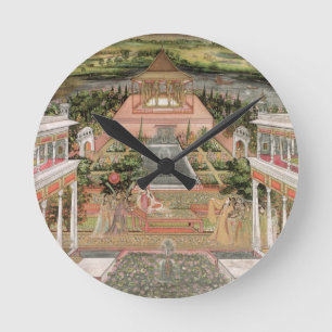 A Mughal Princess in her Garden (gouache on paper) Round Clock