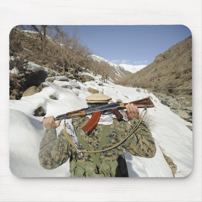A Mujahadeen Guard walks with US Military membe Mouse Mat (Front)