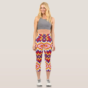 A multicolor trendy fabric zigzag pattern design capri leggings
