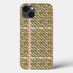 a multicolored background with squares and dots iPhone 13 case