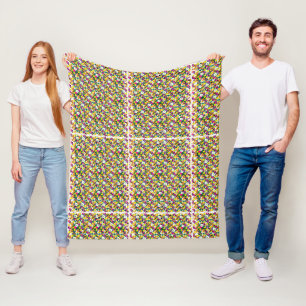 a multicolored background with squares and dots fleece blanket
