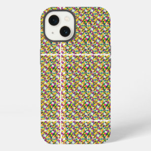 a multicolored background with squares and dots iPhone 13 case