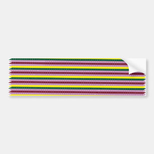a multicolored striped background with dots bumper sticker