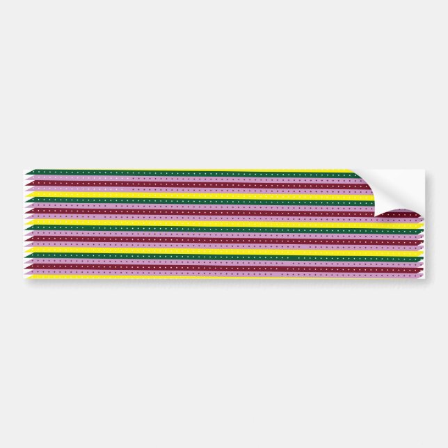 a multicolored striped background with dots bumper sticker (Front)