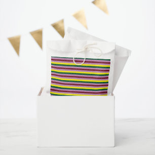a multicolored striped background with dots favour bags