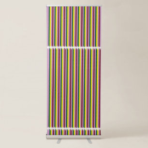 a multicolored striped background with dots retractable banner