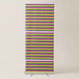a multicolored striped background with dots retractable banner