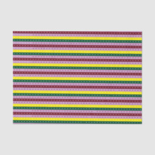 a multicolored striped background with dots tissue paper
