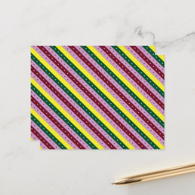a multicolored striped pattern with dots postcard (Front/Back In Situ)