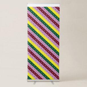 a multicolored striped pattern with dots retractable banner