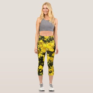 A Multitude of Yellow Mums Capri Leggings