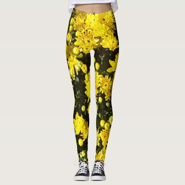 A Multitude of Yellow Mums Leggings (Front)