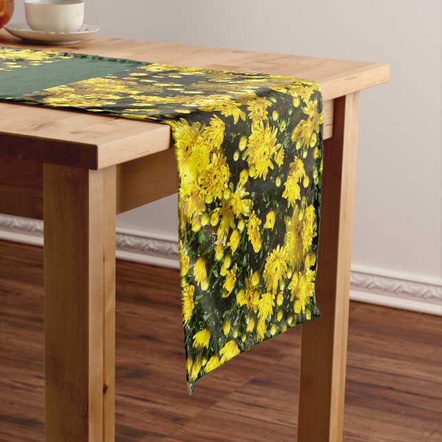 A Multitude of Yellow Mums Short Table Runner (In Situ)