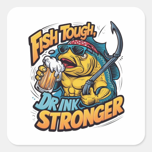 A muscular fish wearing sunglasses  square sticker (Front)