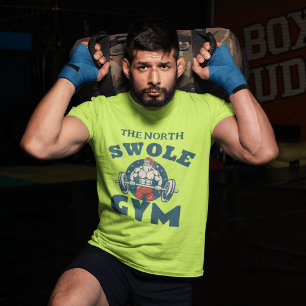 A Muscular Santa Claus Lifting a Gym Barbell T-Shirt