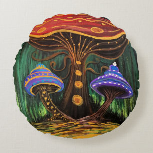 A Mushroom World Round Cushion