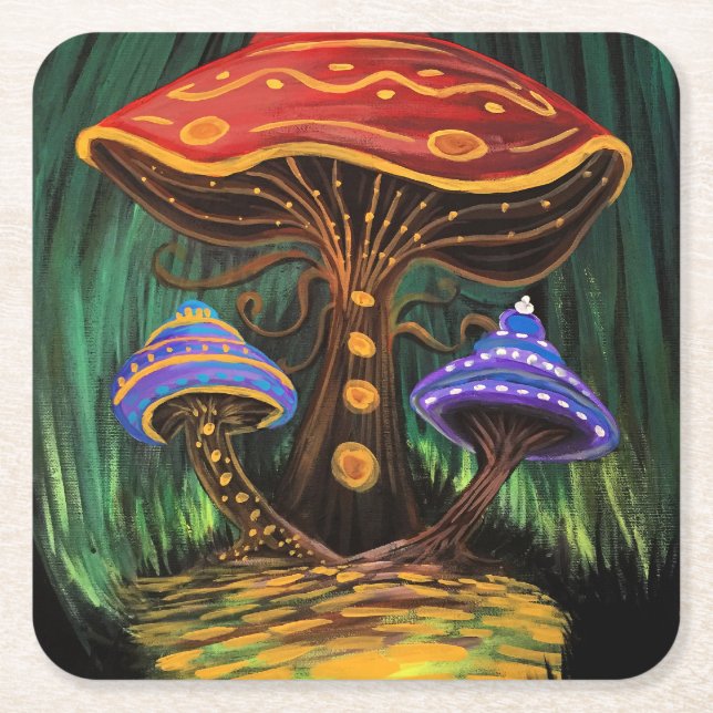 A Mushroom World Square Paper Coaster (Front)