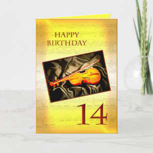 A musical 14th birthday card with a violin