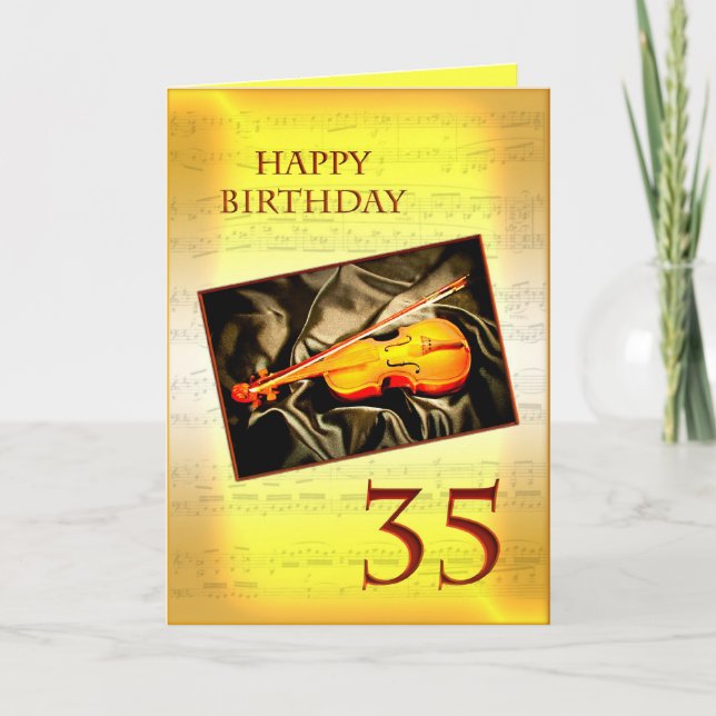 A musical 35th birthday card with a violin (Front)