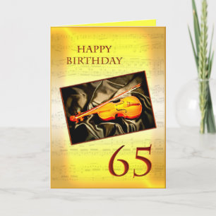 A musical 65th birthday card with a violin