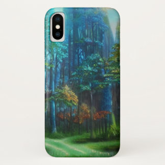 A mysterious forest scene with a crossroads iPhone x case