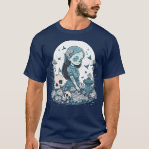 A mysterious girl and skulls Wednesday vector art T-Shirt