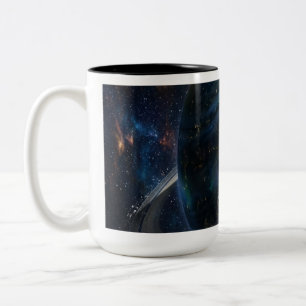 A Mysterious Planet with Rings Two-Tone Coffee Mug