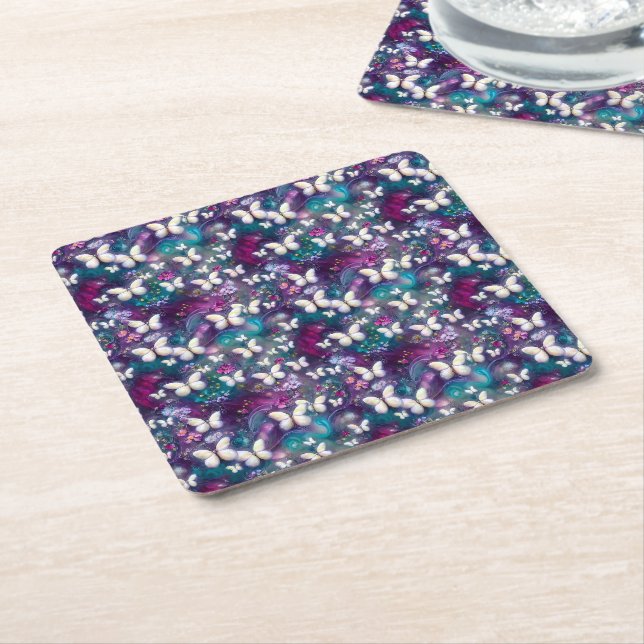 A Mystical Butterfly Series Design 5 Square Paper Coaster (Angled)
