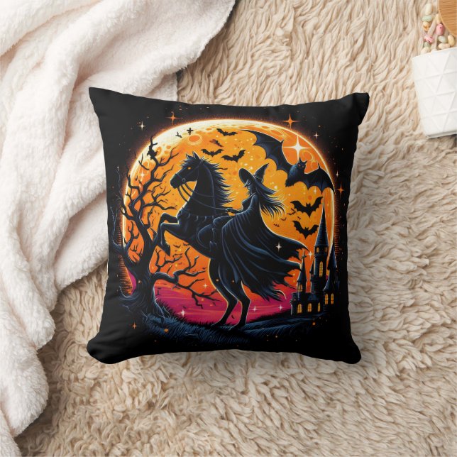 A mystical Halloween horse ride under a full moon Cushion (Blanket)