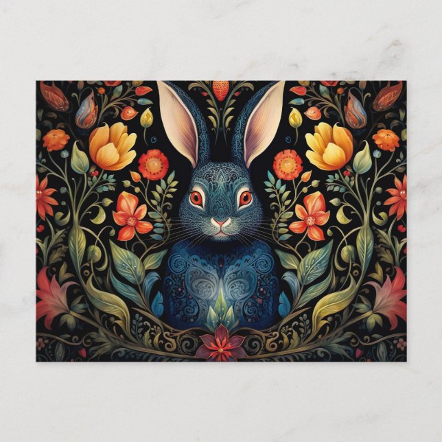 a mystical rabbit surrounded by flowers   postcard (Front)