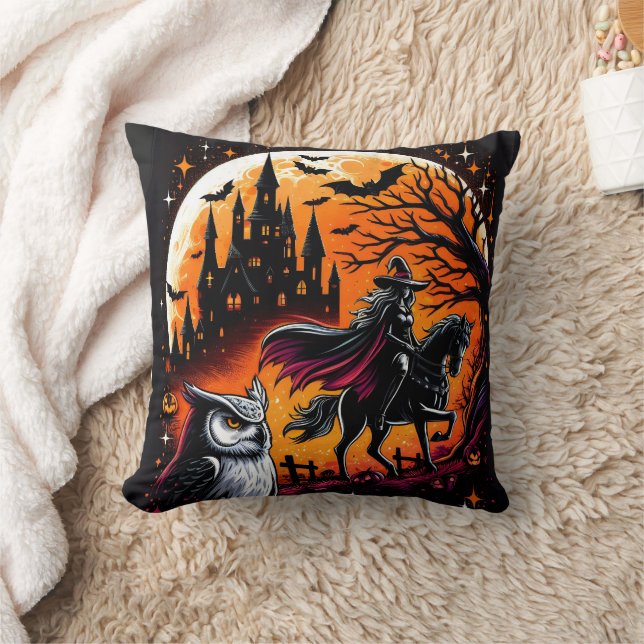 A mystical ride with a Halloween horse at night Cushion (Blanket)